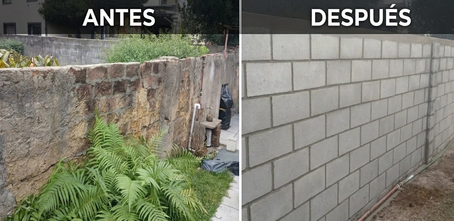 Medianera de bloques de hormigón recién construida