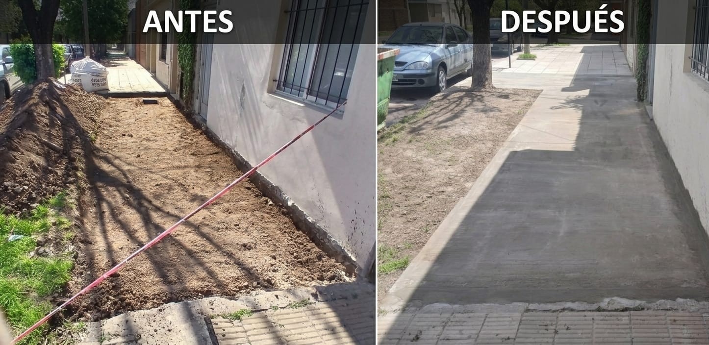 Vereda de hormigón alisado recién terminada